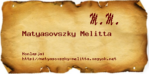 Matyasovszky Melitta névjegykártya